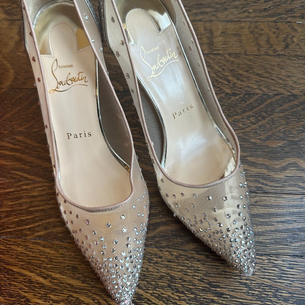 Christian Louboutin Nude Mesh Crystal Pumps - Picture 6 of 8